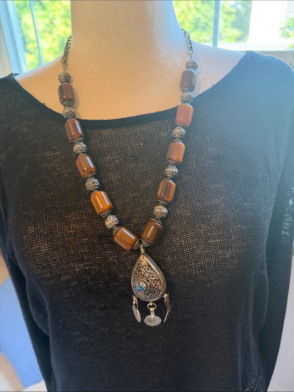 Boho Brown Beaded Pendant Necklace